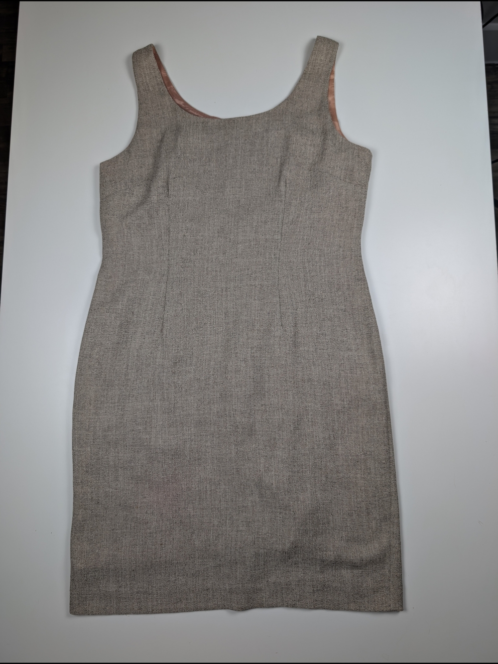Vintage 90s Positive Attitude Petite Dress 8 Taupe Gray Tweed Sheath Made in USA